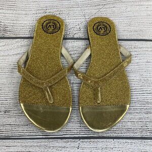 LAS VEGAS LV Flip Flops Women 8 Glitter Gold Light Weight Thong Sandals Shoes